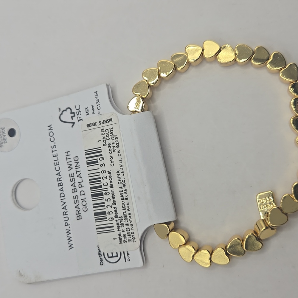 NWT Pura Vida Gold Heart Charm Bracelet - Picture 2 of 3